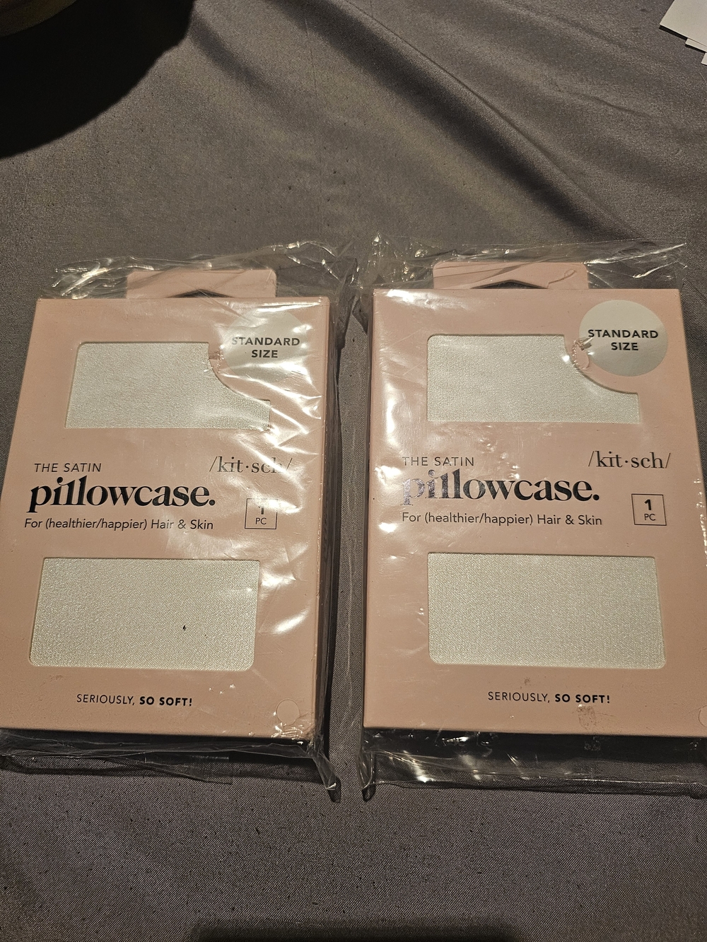 Kitsch Satin Pillowcase - White with Blush Pink Packaging